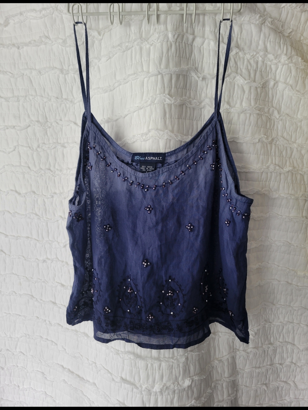 Vintage Blue Asphalt Navy Beaded Spaghetti-Strap Camisole